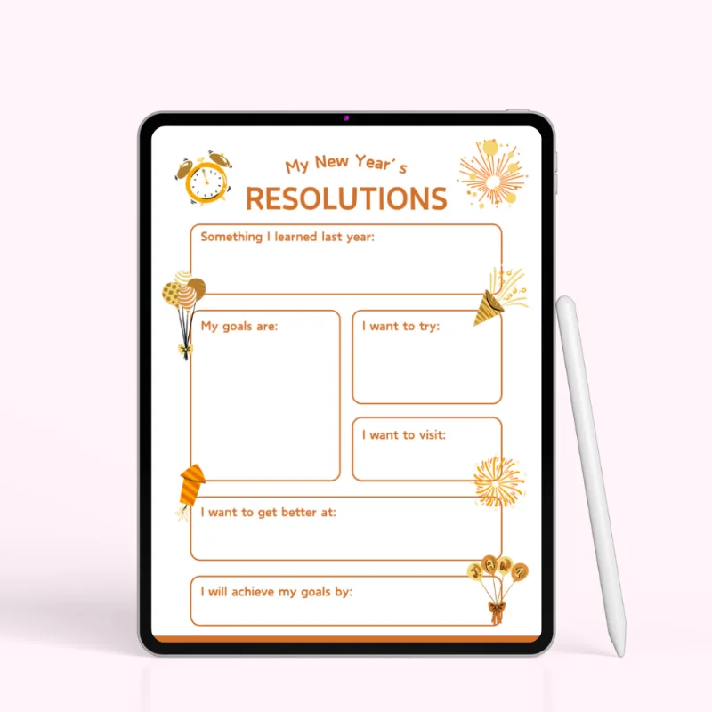 Orange Fireworks “My New Year’s Resolutions” Printable