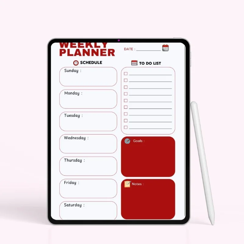 Red Focus Weekly Planner
