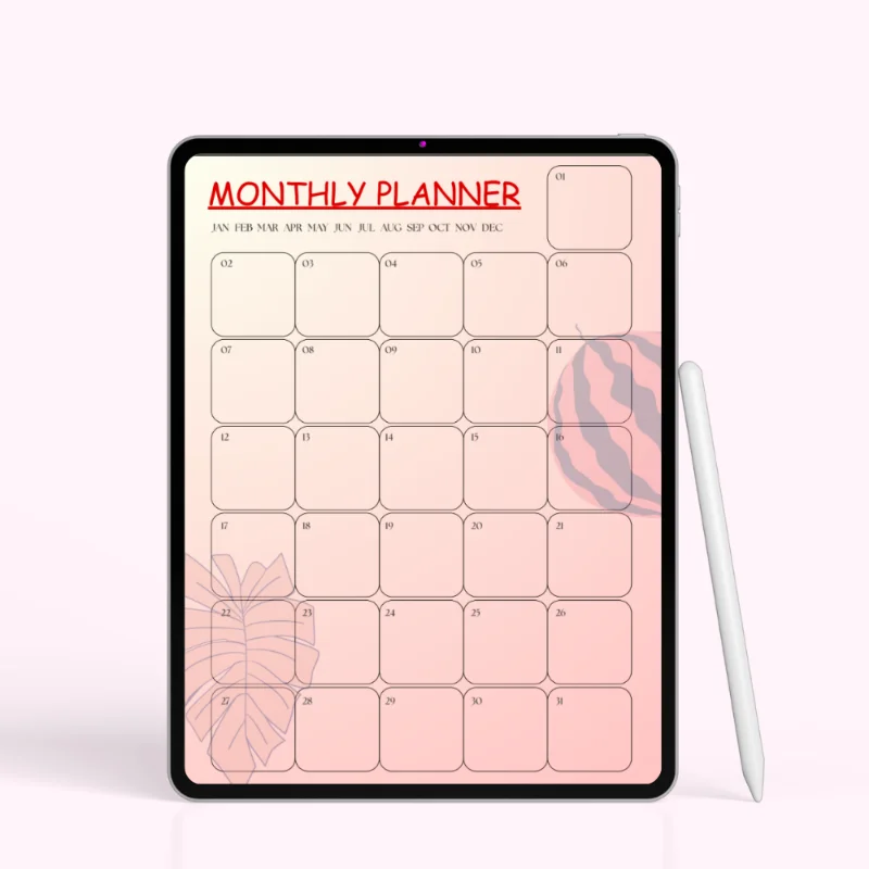 Blush Pink Gradient Monthly Calendar Planner Printable