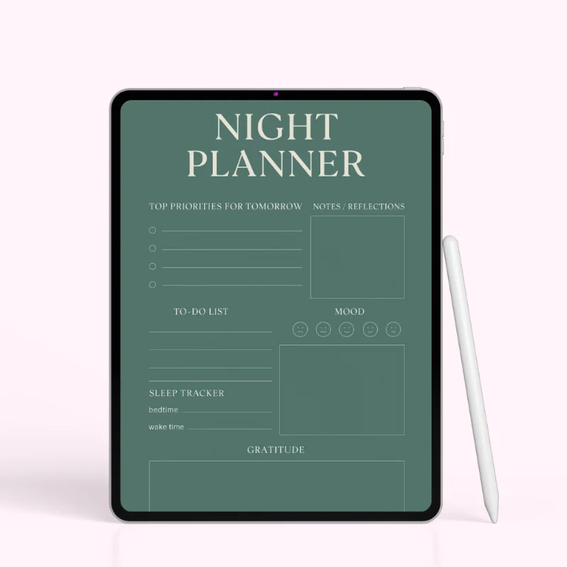 Calm Green Night Planner for Daily Reset