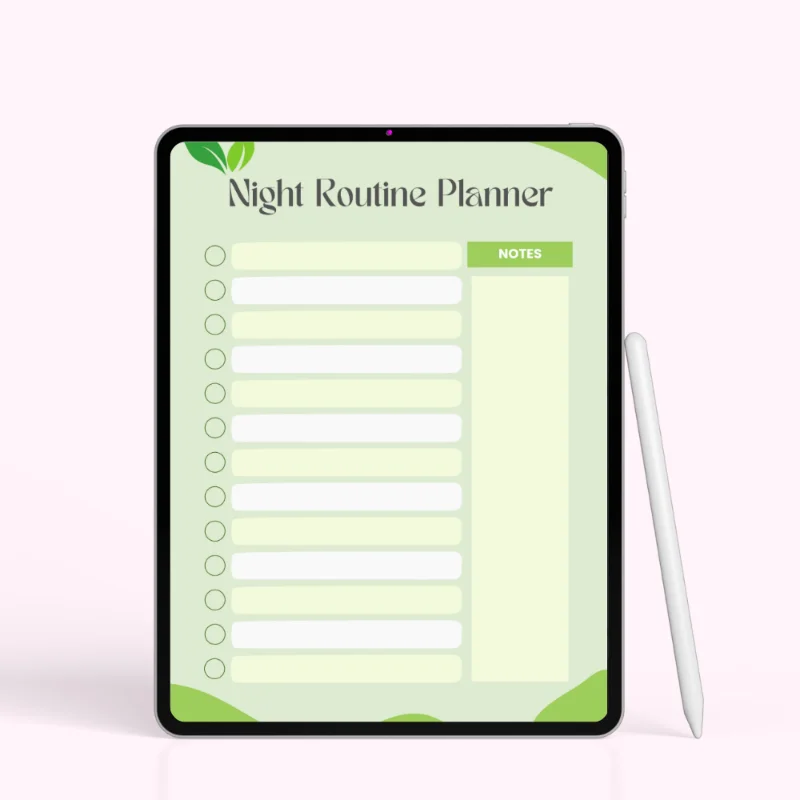 Green Minimal Night Routine Planner for Organized Evenings