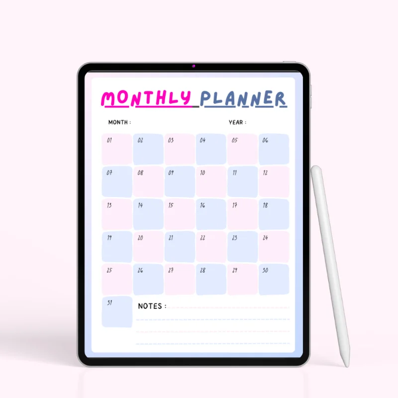 Pastel Block Monthly Planner