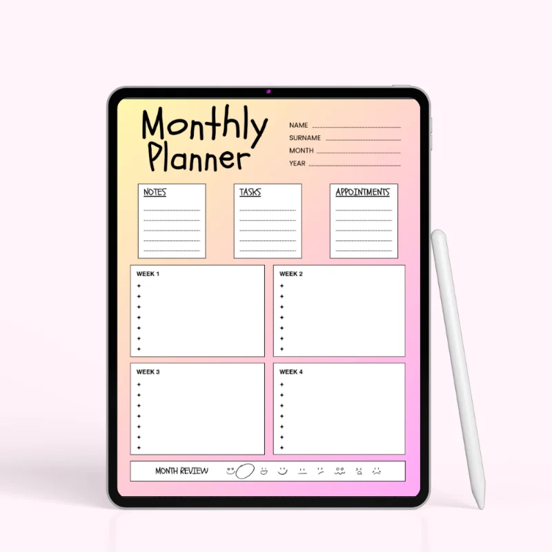 Peach-Pink Gradient Weekly + Monthly Planner Page
