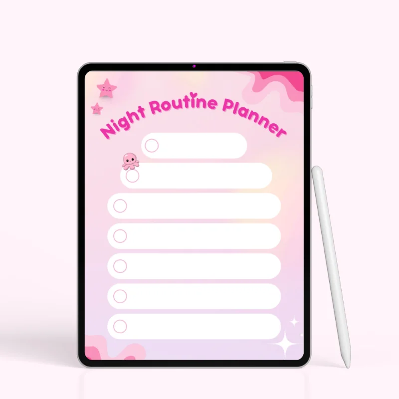 Pink Kawaii Night Routine Checklist Planner