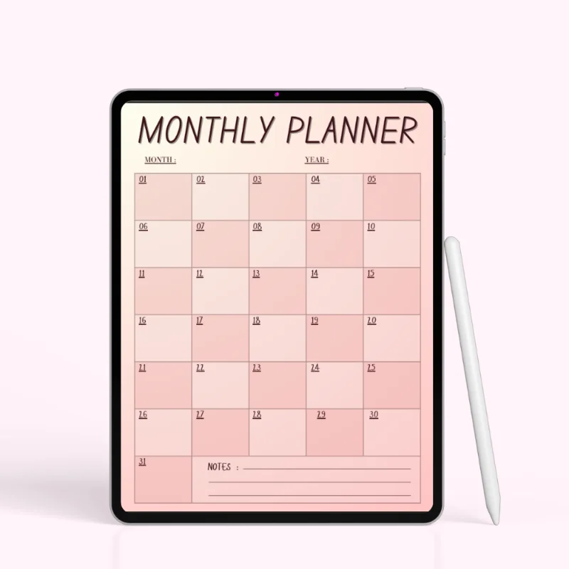 Pink Monthly Planner 2026