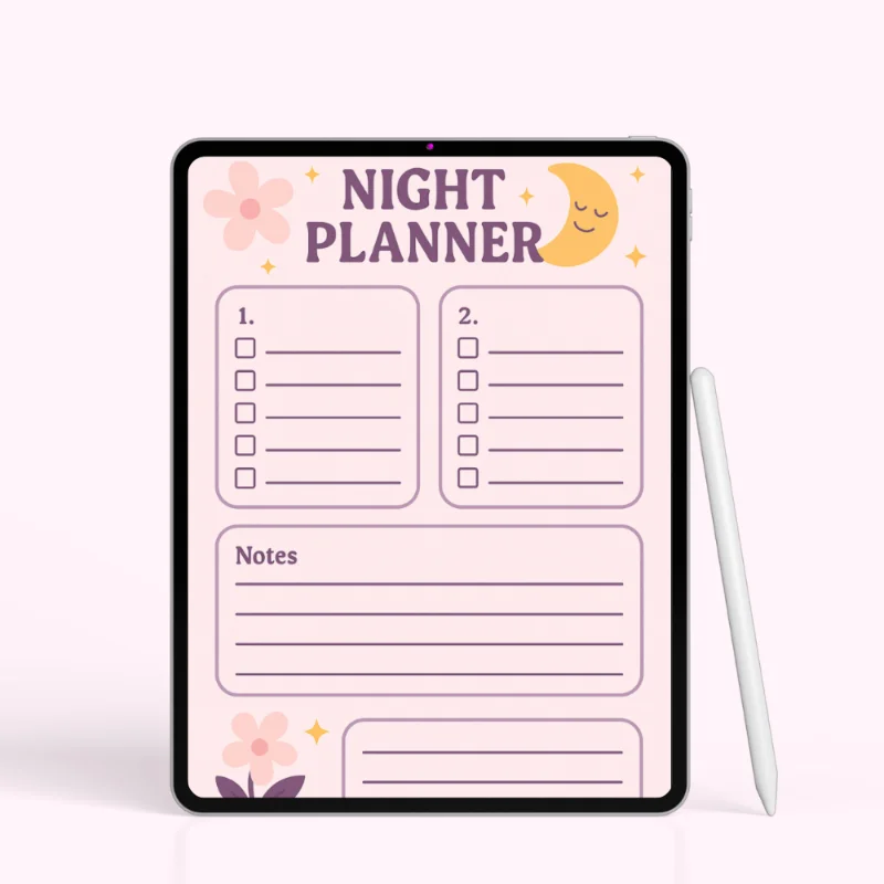 Pink Moon Academic Night Planner with Dual Task Columns