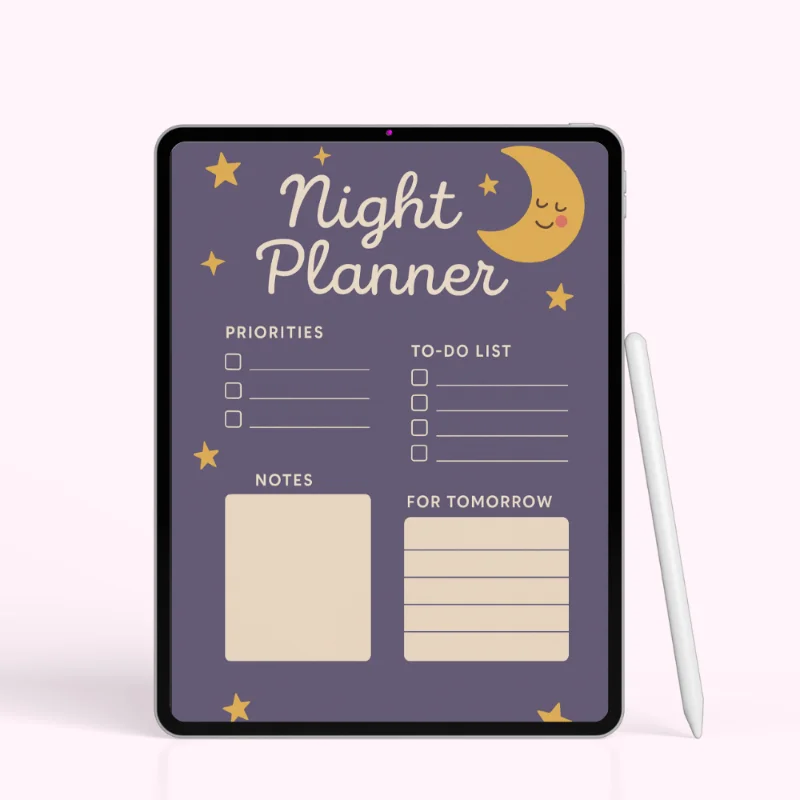 Purple Moon Night Activity Planner with Priorities & Tomorrow Box