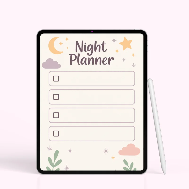 Soft Pastel Aesthetic Night Planner with Simple Checklists