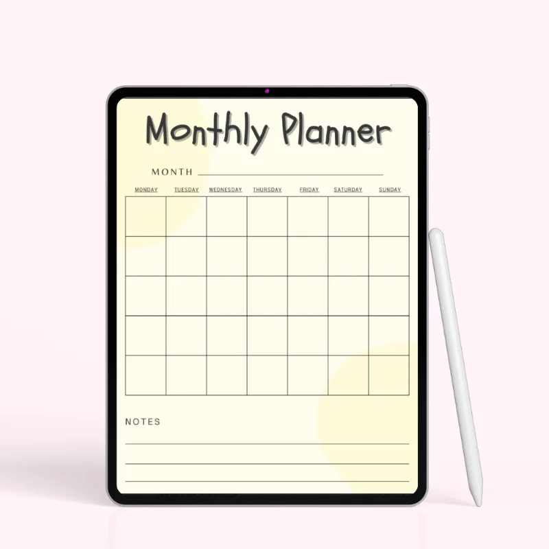 Soft Yellow Minimal Monthly Planner Template