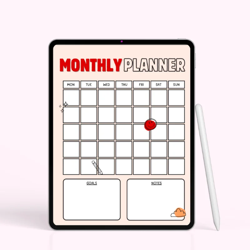 Warm Beige Monthly Calendar Planner with Goals & Notes Sections