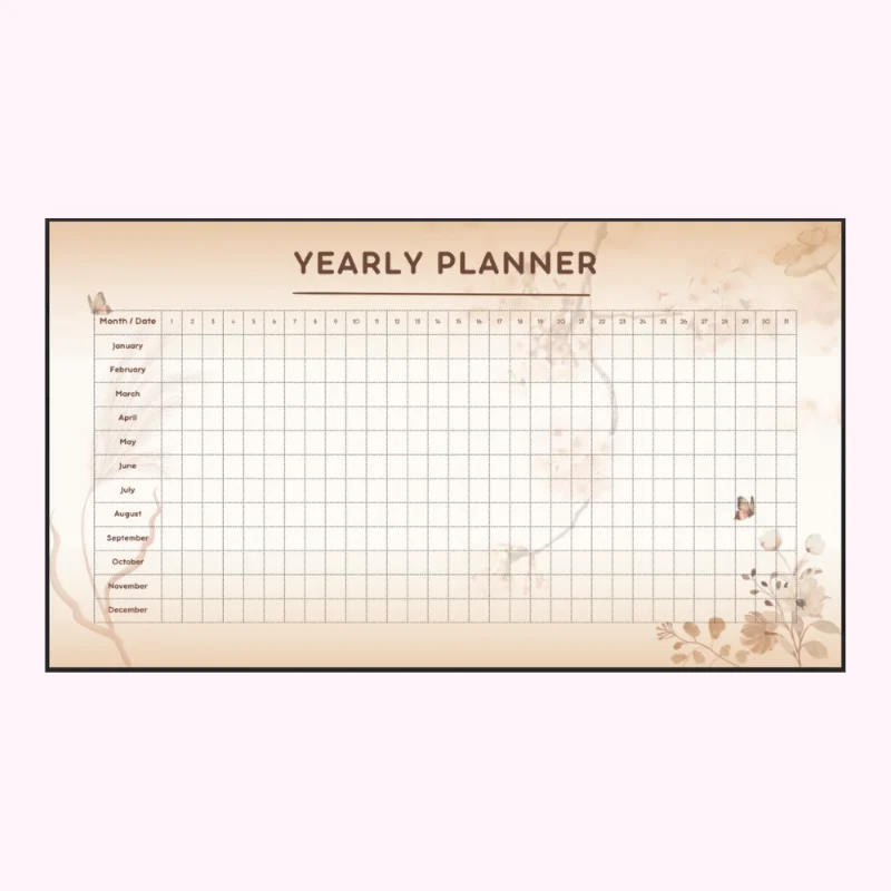 Floral Grid Overview – 2026 year planner printable